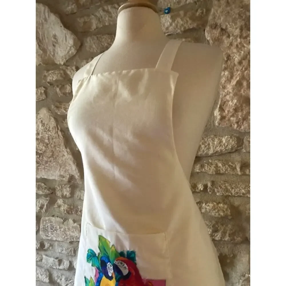 Vintage Handmade Tropical Parrot Apron - Large Bird Pocket